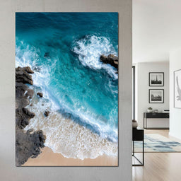 Turquoise Tide on Rock Shore - NicheCanvas
