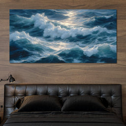 Sunlit Ocean Cresting Waves - NicheCanvas
