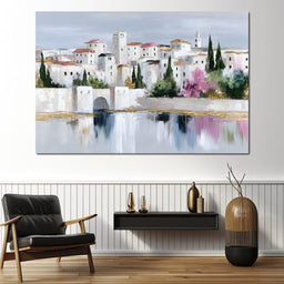 Mediterranean Village Reflection - NicheCanvas