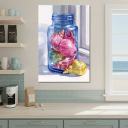 Seashells Jar Sunlit Window - NicheCanvas