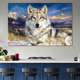 Golden Alpine Wolf Portrait - Neal Hackett - NicheCanvas