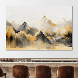 Golden Alpine Mist Watercolor Peaks - NicheCanvas