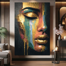 Golden Radiant Abstract Face - NicheCanvas