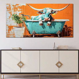 Cow in a Tub Vibrant Quirkiness - NicheCanvas