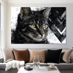 Monochrome Cat Golden Eyes - NicheCanvas