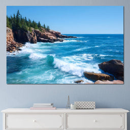 Rocky Coast Breakers Blue Sky - NicheCanvas