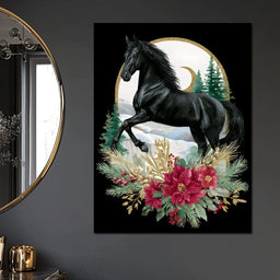 Moonlit Floral Gold Stallion - NicheCanvas