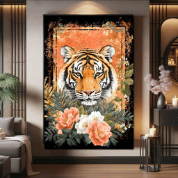 Tiger Majesty Floral Harmony - NicheCanvas