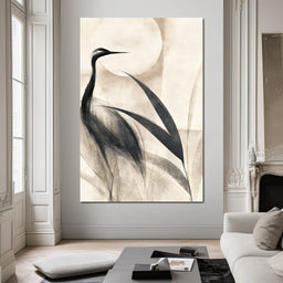 Lone Crane Watching The Pale Disc - NicheCanvas