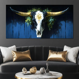 Golden Longhorn Skull Rustic - NicheCanvas