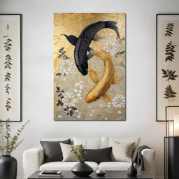 Koi Harmony with White Blossoms - NicheCanvas