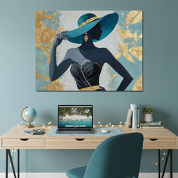 Golden Teal Elegance Lady - NicheCanvas