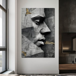 Monochrome Geometric Visage - NicheCanvas