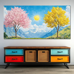 Yellow & Pink Trees Under the Sun - NicheCanvas