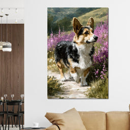 Corgi Along Heather Pathway - NicheCanvas