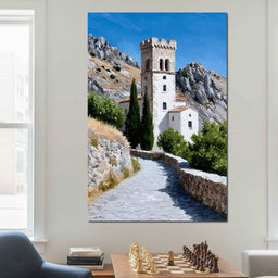 Mediterranean Stone Tower Pathway - NicheCanvas