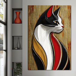 Feline Elegance on Textured Gold - NicheCanvas