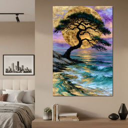 Ancient Pine Before The Gilded Moon - NicheCanvas