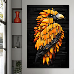 Golden Parrot Geometric Symphony - NicheCanvas