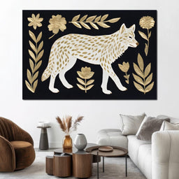 Golden Flora Wolf Night Walk - NicheCanvas
