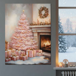 Pastel Yuletide Fireplace Glow - NicheCanvas
