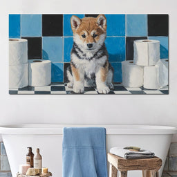 Bathroom Puppy Mischief - NicheCanvas