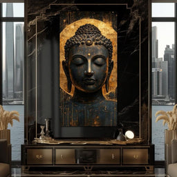 Golden Tranquil Buddha Portrait - NicheCanvas