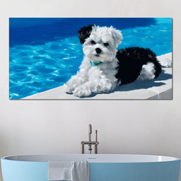 Puppy Relaxation by the Pool - NicheCanvas