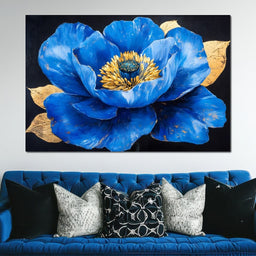 Golden Petal Azure Bloom - NicheCanvas
