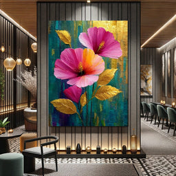 Teal Garden Golden Petals Flourish - NicheCanvas