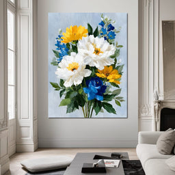 Golden White Blue Garden Posey - NicheCanvas