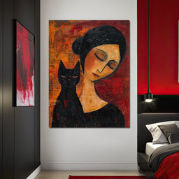 Contemplative Harmony with Cat - NicheCanvas