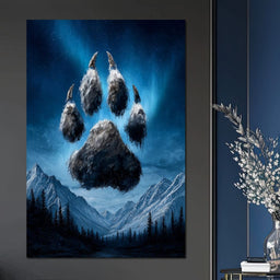 Celestial Wolf Paw Over Peaks - NicheCanvas
