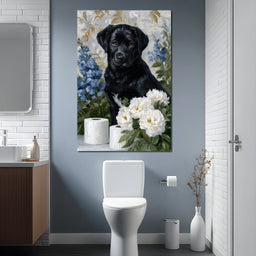 Midnight Pup Among Peony Grace - NicheCanvas