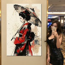 Japanese Woman with Umbrella - NicheCanvas
