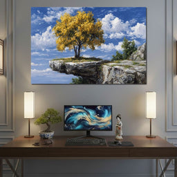 Golden Tree Sky Cliff View - NicheCanvas