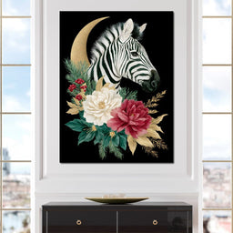 Moonlit Floral Gold Zebra - NicheCanvas