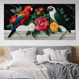 Parrot Blossom Marble Elegance - NicheCanvas
