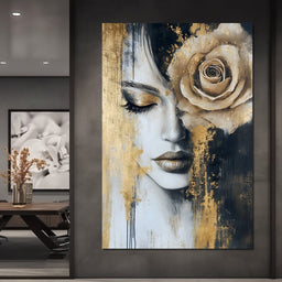 Golden Rose Reverie Portrait - NicheCanvas