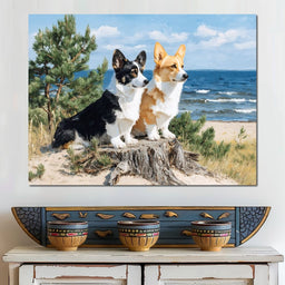 Coastal Corgi Pair Lookout - NicheCanvas