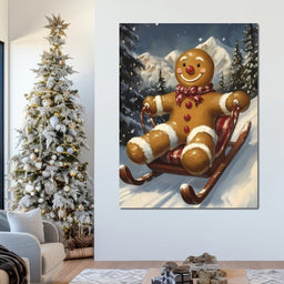 Snowy Sled Ride Gingerbread Joy - NicheCanvas