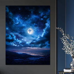 Lunar Glow Above Sleeping Mountains - NicheCanvas