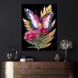 Radiant Butterfly and Gold Florals - NicheCanvas