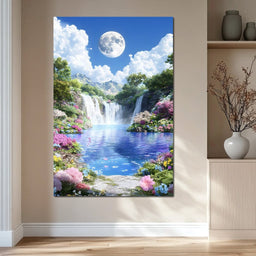 Lunar Reflection Over Falls - NicheCanvas