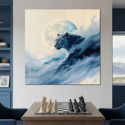 Snow Leopard Rising Through Moon Cloud - TooplesArt - NicheCanvas