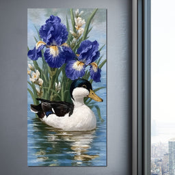 Duck Amongst Blooming Iris - NicheCanvas