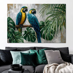 Tropical Parrot Pair Portrait - NicheCanvas