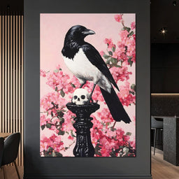 Raven on Blooming Stand - NicheCanvas