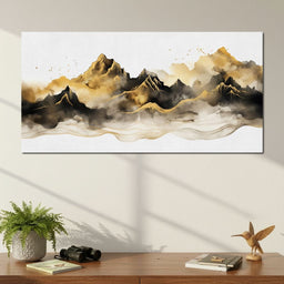 Golden Misty Peaks Panorama - NicheCanvas