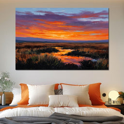 Sunset River Over Marshland - NicheCanvas